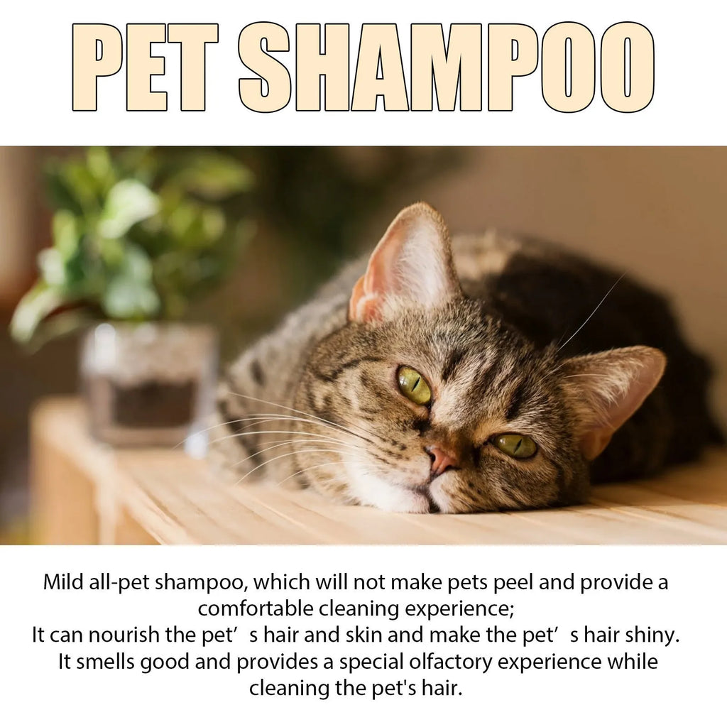 Bottle of mild pet shampoo for dogs and cats in 100ml or 300ml size