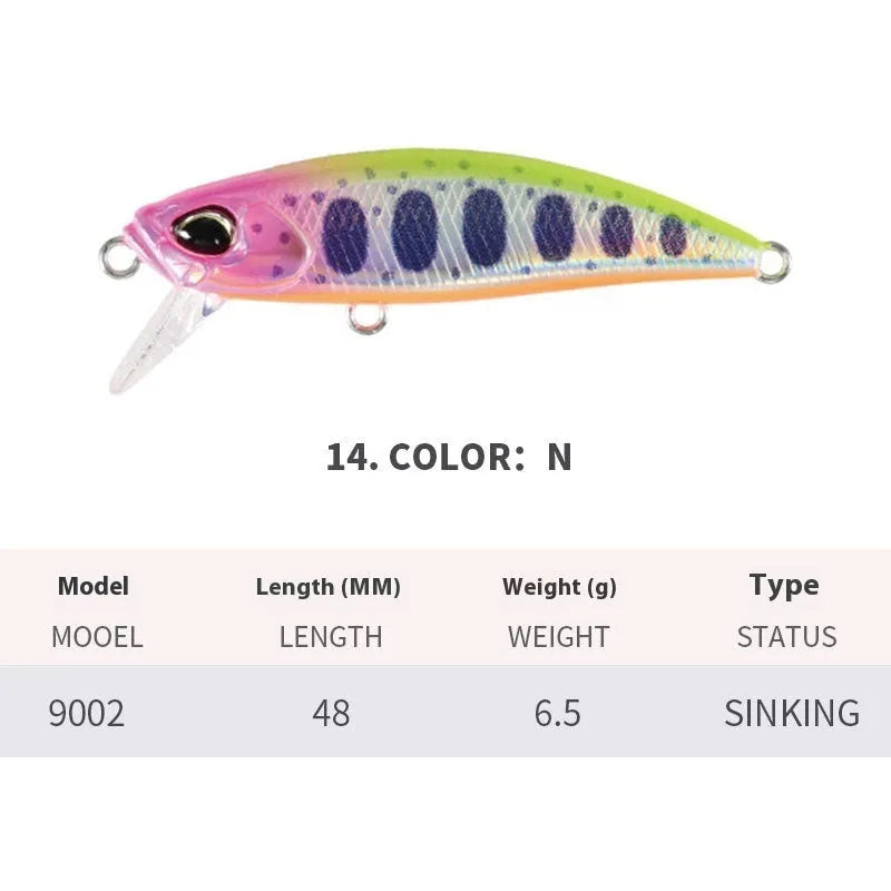 Japanese submerged Mino soft plastic fishing lure, 48mm long, for snakehead and Mandarin fish.