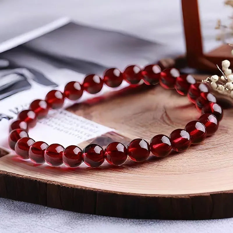 Women's Chinese-style gourd bracelet with imitation garnet beads and electroplated finish