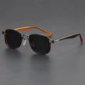 Retro square frame metal sunglasses with AC lens, shown in a colour option like black gold full grey.