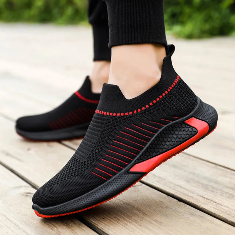 Men's striped mesh sock shoes with flyknit upper and breathable lining