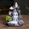Ceramic backflow incense burner with tree ornament design in green, mangrove, pink or white colour options