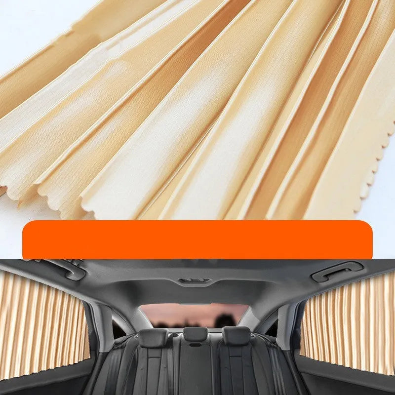 Auto retractable car sun curtain in thick opaque cloth material for heat insulation