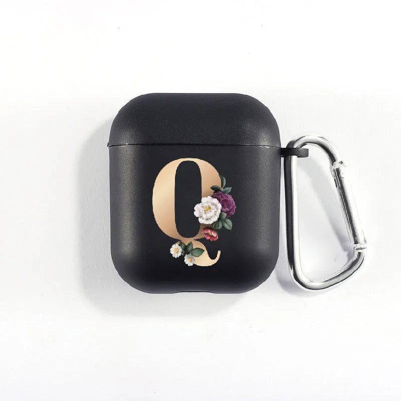 Matte black silicone alphabet AirPods case with dust plug, impact-resistant and anti-fingerprint surface