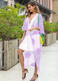 Light purple lace embroidery beach cover-up dress for women, free size.