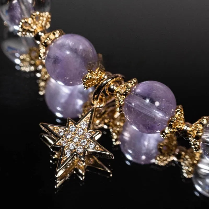 Eight awn star purple artificial crystal bracelet with animal zodiac design in gift box presentation