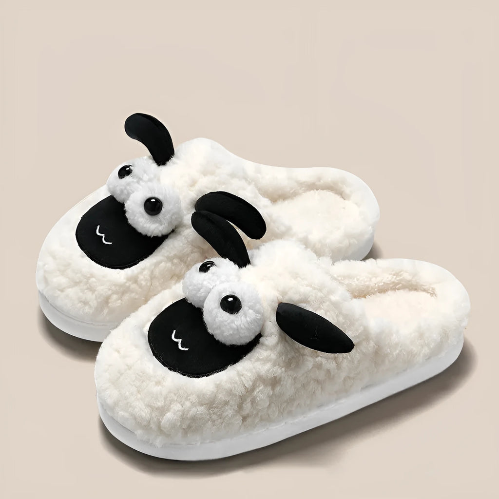 Brown lamb thermal cotton slippers with suede uppers and PVC soles