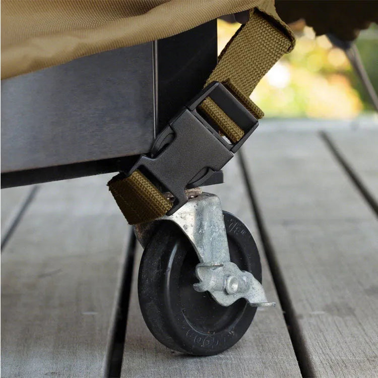 Beige polyester outdoor barbecue cover shown in a Nordic style, with size options available.