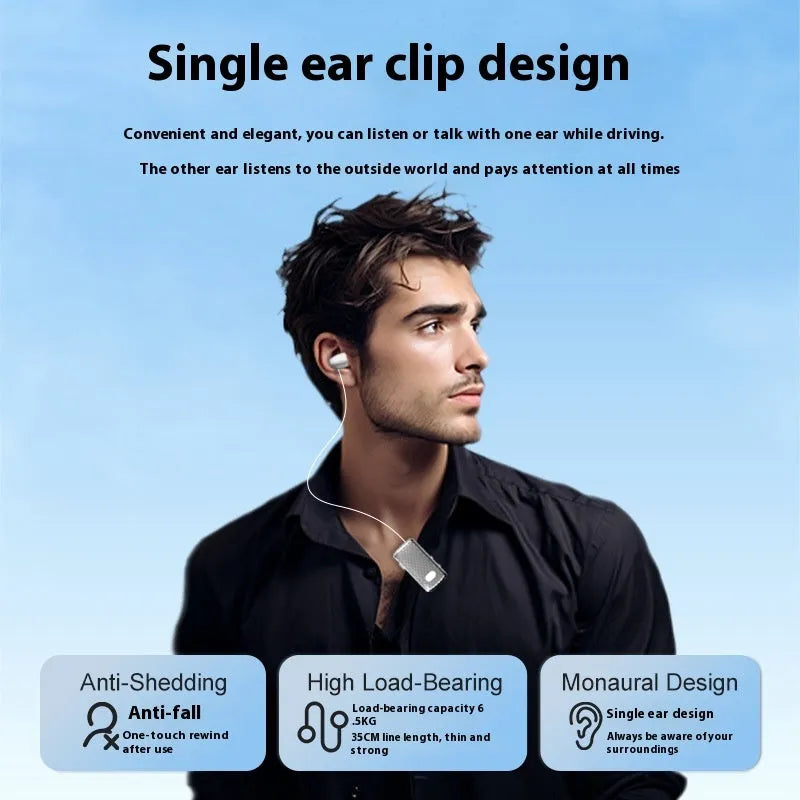 F588 mini cable Bluetooth headset in black side view showing in-ear design and cable style