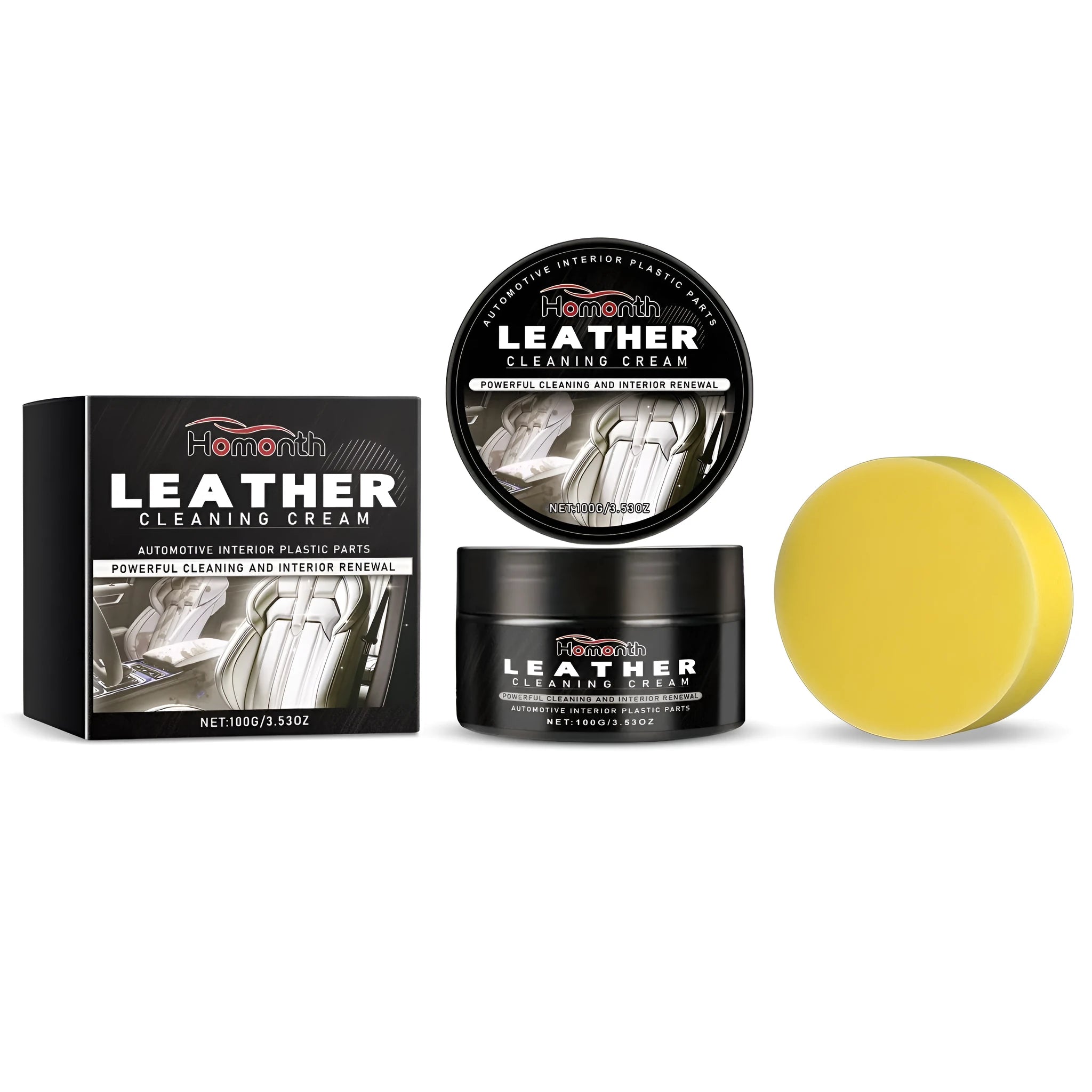 Leather cleaning cream with conditioning sponge in 100g PET bottle