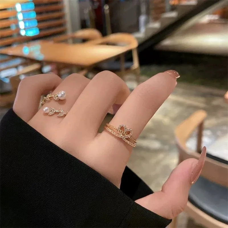 Love ring women copper electroplated geometric Korean style gold and white colours