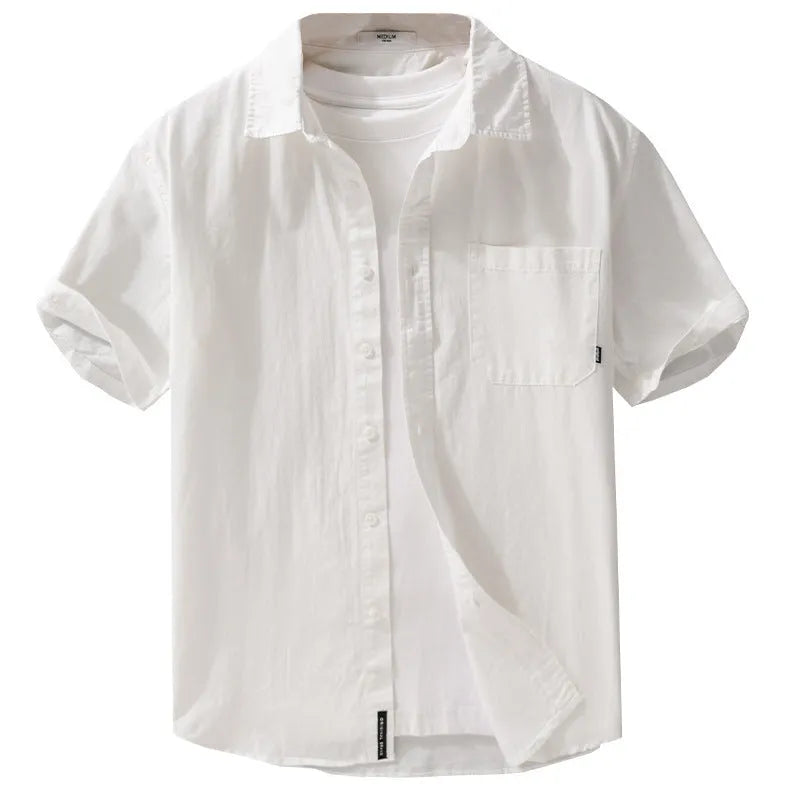 Men's pure cotton summer short sleeve shirt in loose cardigan style available in five colours