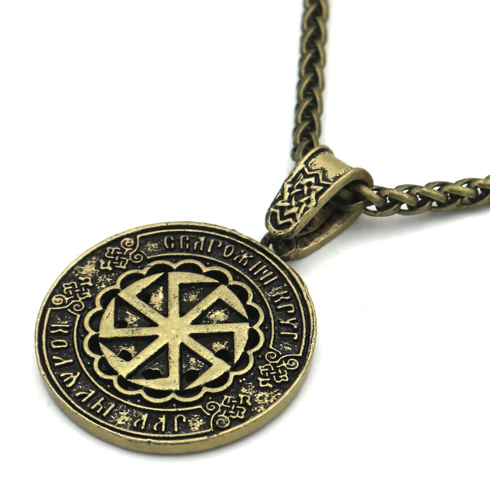 Lunavin ODing logo pendant necklace on a snake bones chain with an antique silver finish.