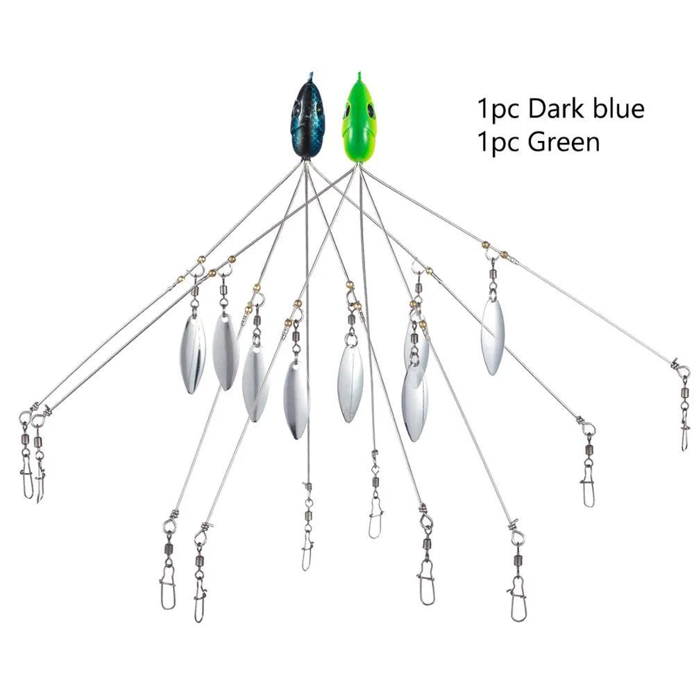 Bassdash umbrella fishing lure rig with 5 swivels and rotating metal sequins