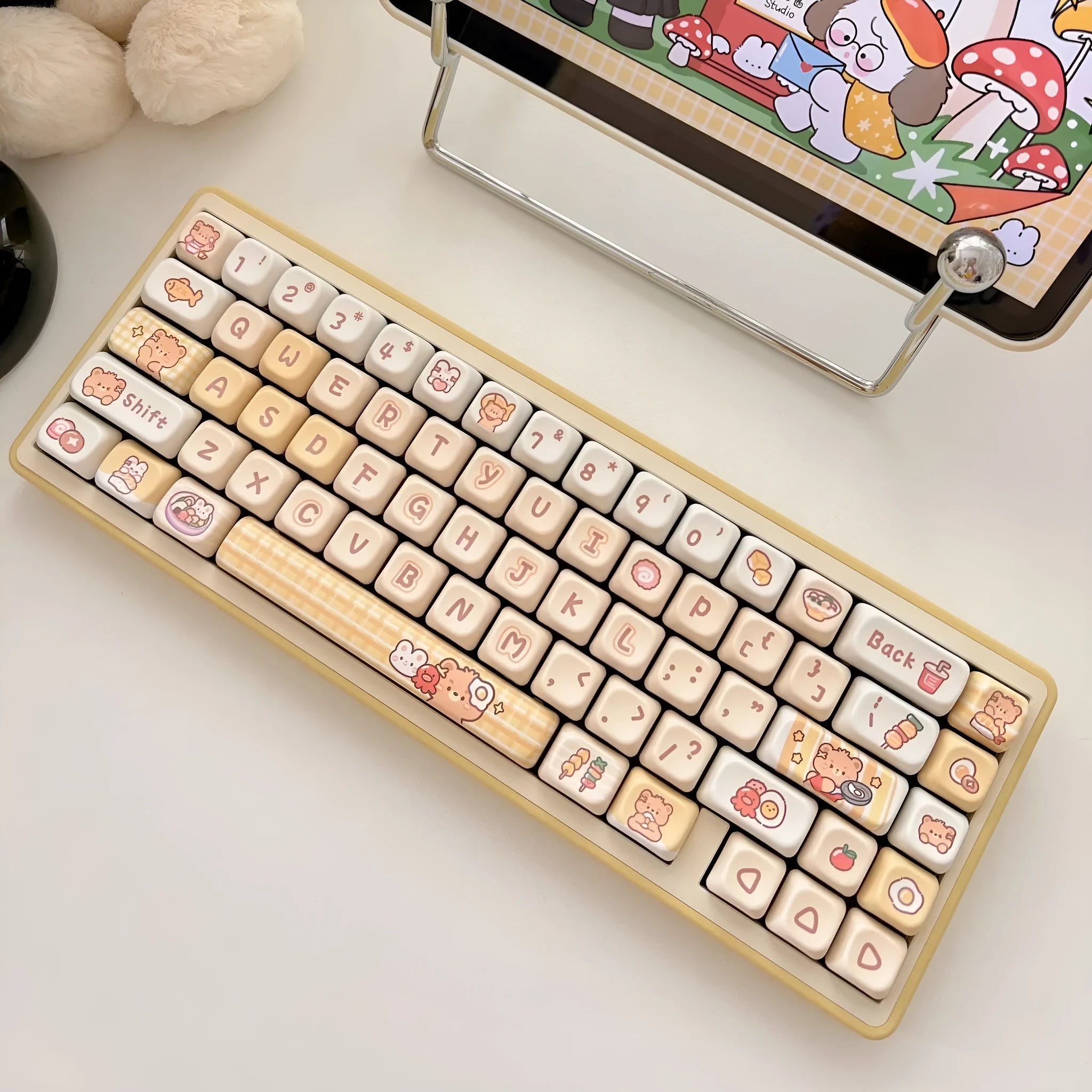 Rabbit Bear Restaurant themed mechanical keyboard keycaps in EOA height profile with thermal sublimation printing