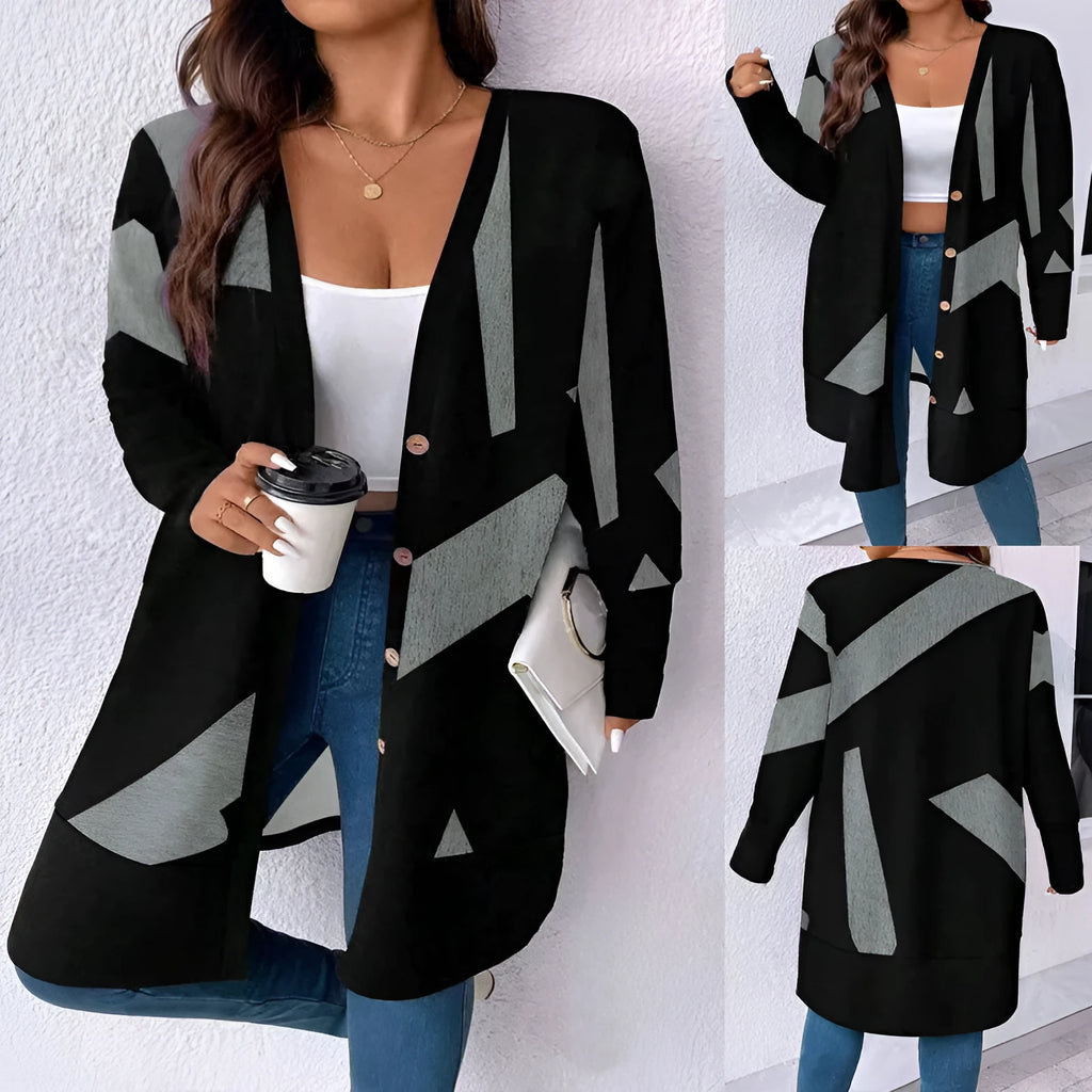 Black loose casual plus size cardigan coat with button stitching in Japanese Korean style