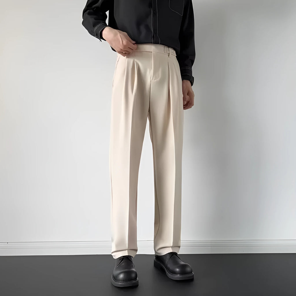 Men's straight-leg loose fit trousers in apricot and black colours with polyester fabric