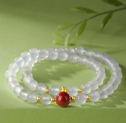 Women's double-layer bracelet with white agate geometric beads