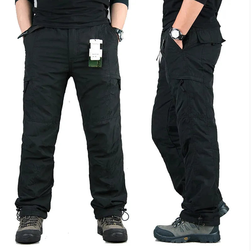 Men's thick cotton overalls with velvet fleece lining in Army Green, Black and Khaki colour options