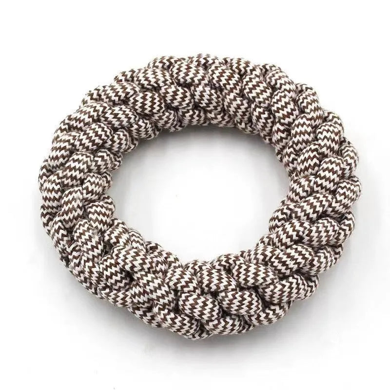 Braided cotton ring dog chew toy measuring 18 cm for dental cleaning and play