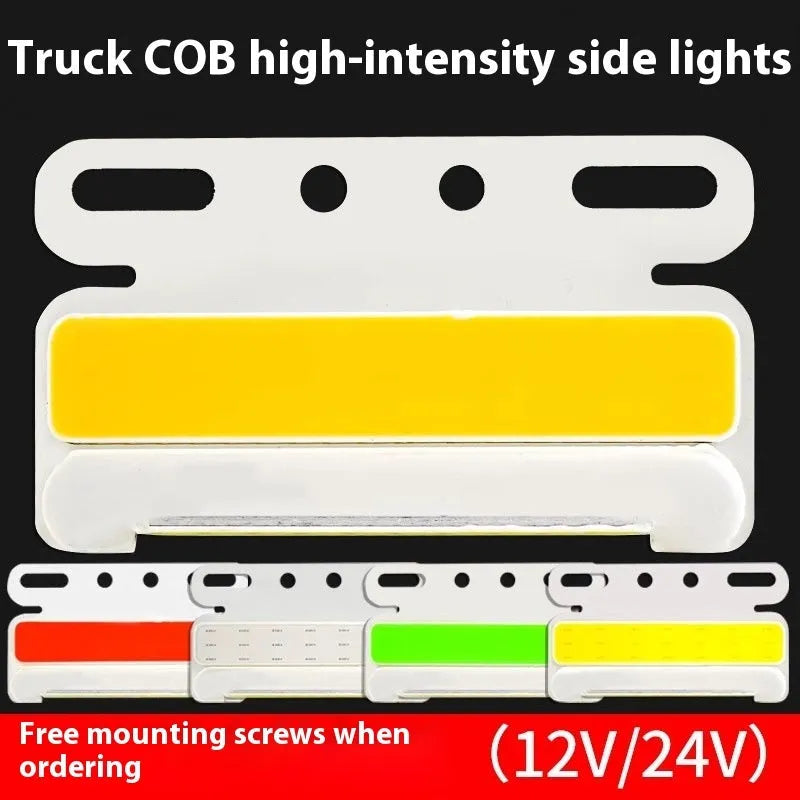 Waterproof aluminium housing COB LED truck side light for 12V and 24V systems in five colour options.