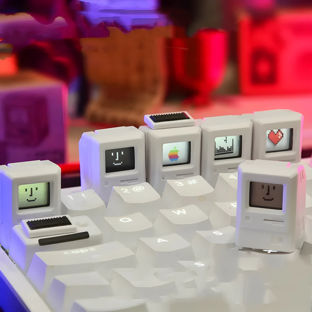 Transparent mechanical keyboard keycap with retro Macintosh styling
