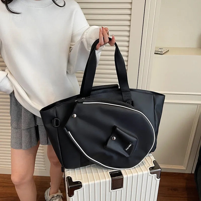 Black one-shoulder yoga storage bag with large capacity for mats and gear