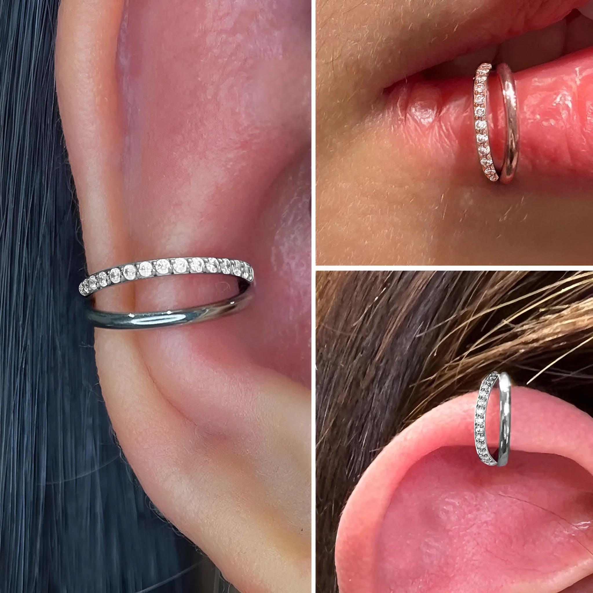 Titanium alloy fork nose ring jewellery shown in multiple colour options and sizes
