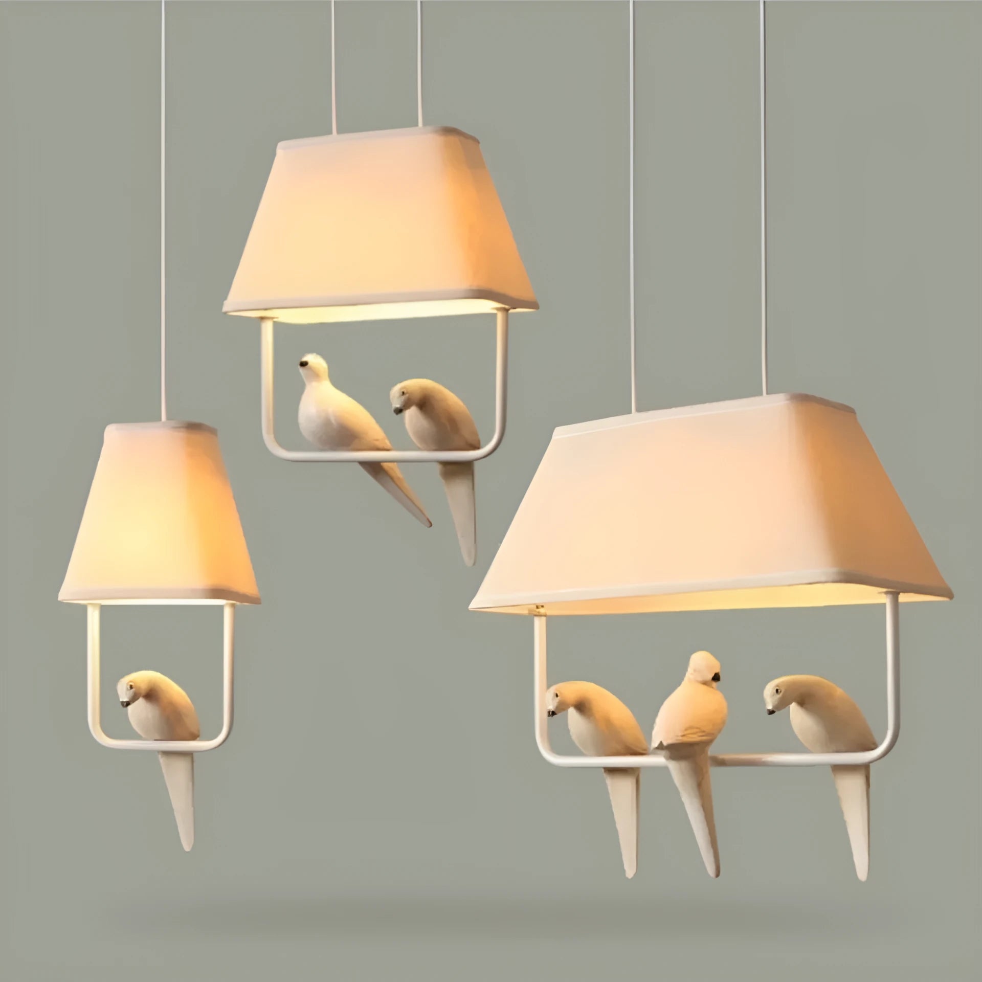 Iron bird chandelier ceiling lamp with fabric shades in bird-themed configuration