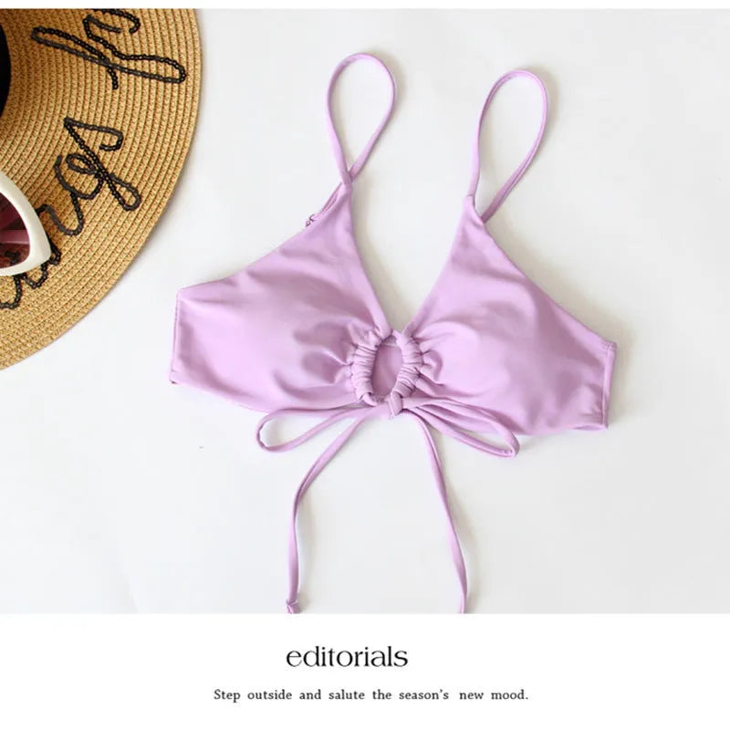 Women's swimsuit bikini with tied bow and split design in nylon fabric