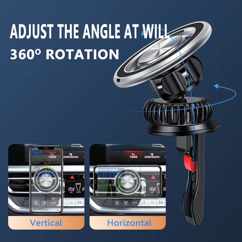 Black air vent magnetic phone holder mounted in car
