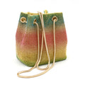 Rhinestone bucket bag in net red rainbow colours with a sparkle texture and soft construction