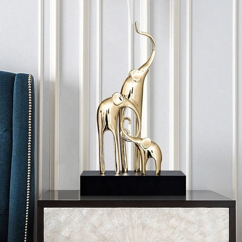 Resin elephant decorative ornament in gold, silver, rose gold, or retro colour finish