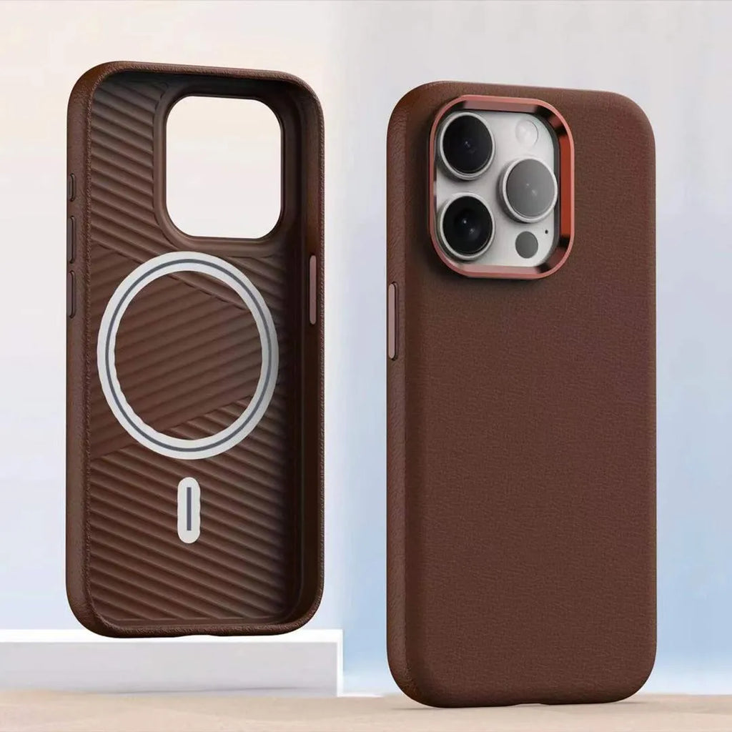 Plain leather magnetic phone case in Black compatible with iPhone 14 Pro Max