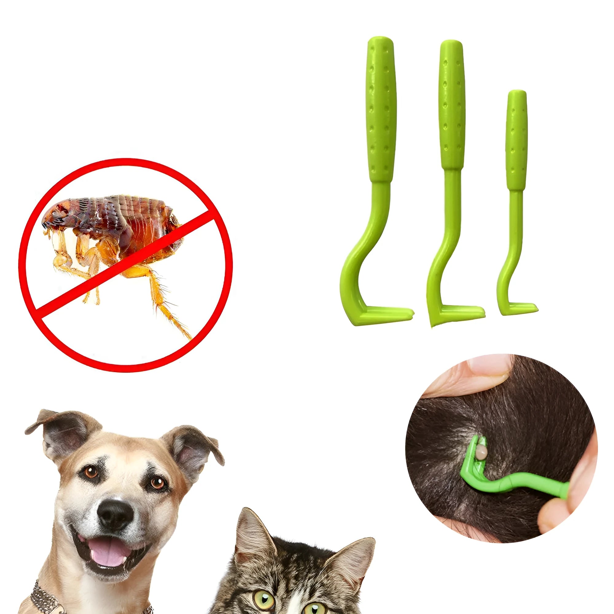 Three blue plastic pet tick removal clips with hook ends on a white background.