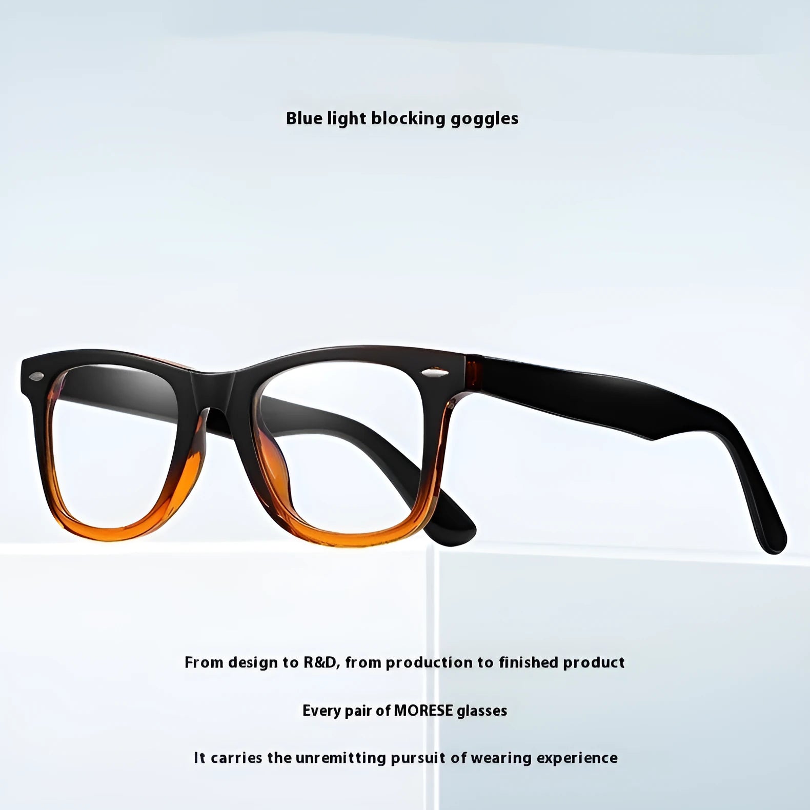 Retro style full-frame eyeglasses with a TR90 frame and anti-blue light lenses on a solid background.
