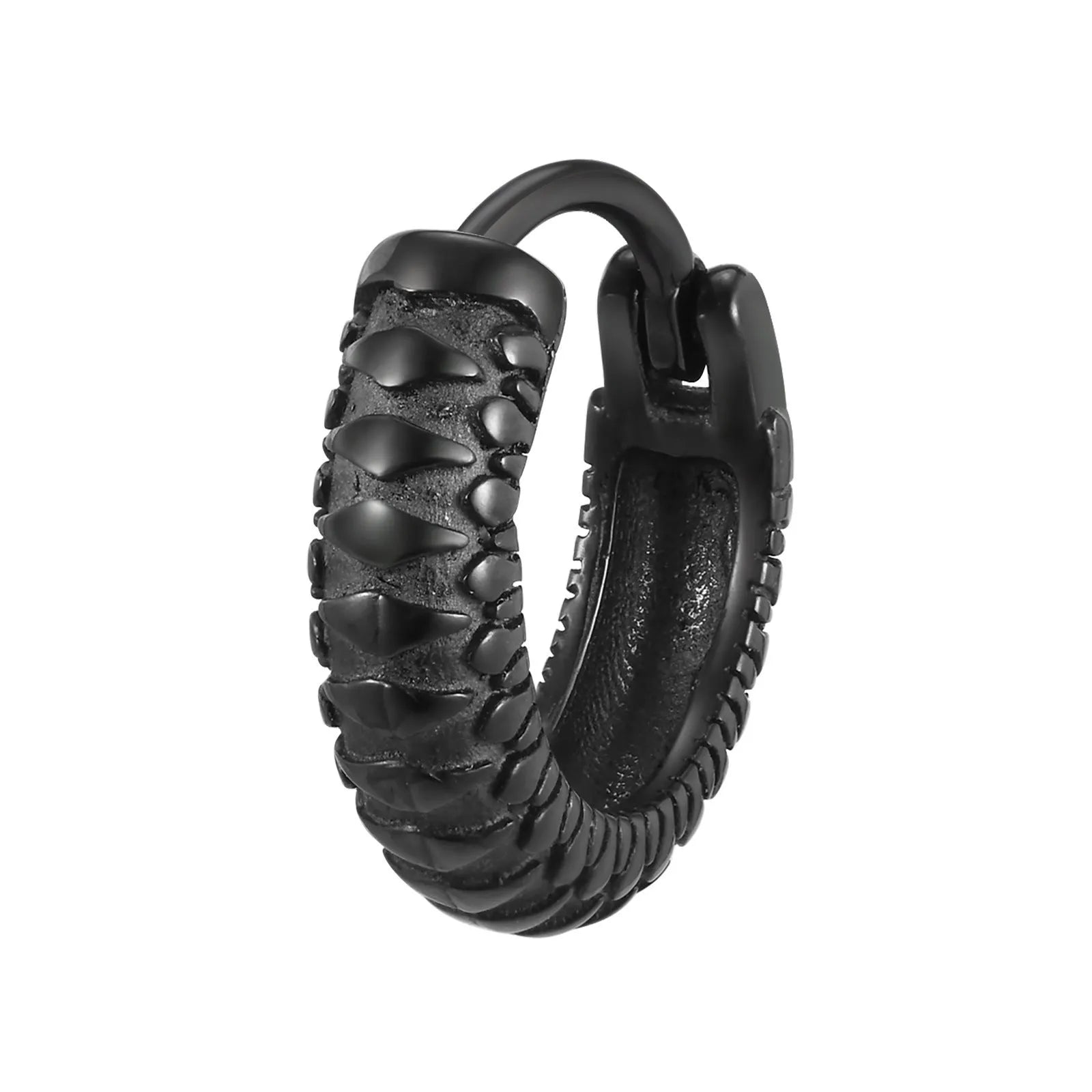 Men's stainless steel hip hop ear rings with snake pattern design in black and gold colour options