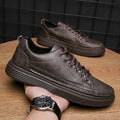 Men's lightweight breathable casual exercise shoes front lace-up round toe low top rubber sole black brown