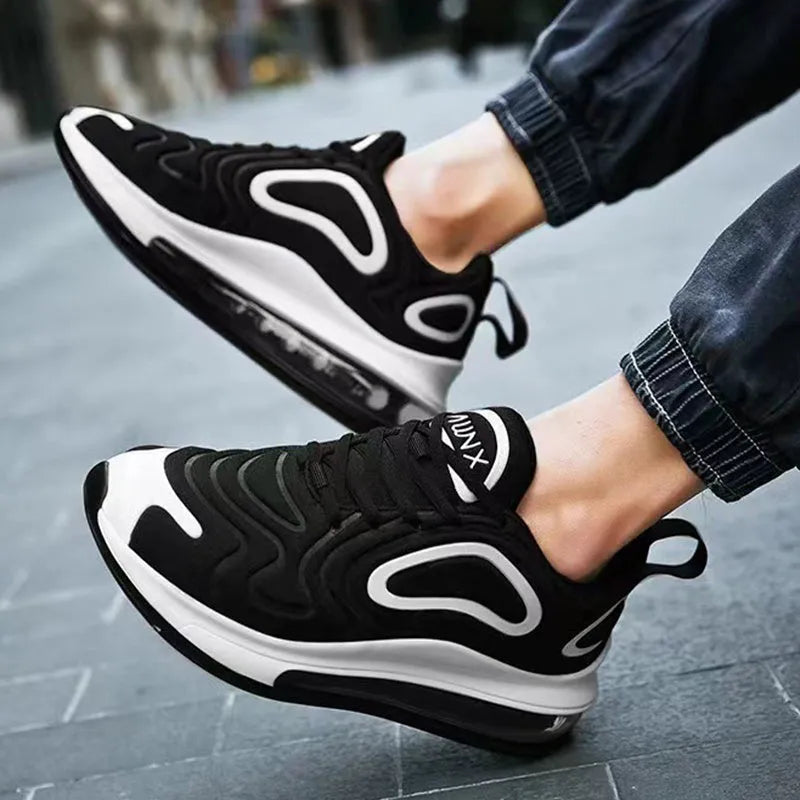 Men's black casual running shoes with lace-up front and round toe design