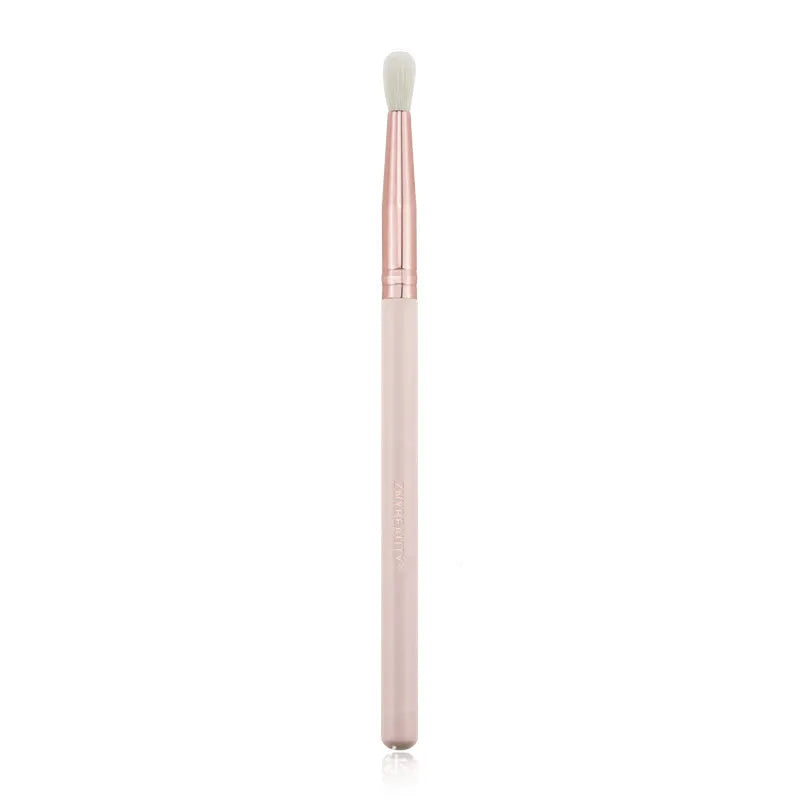 26 pink-handled makeup brushes with wool bristles in a pink PU case