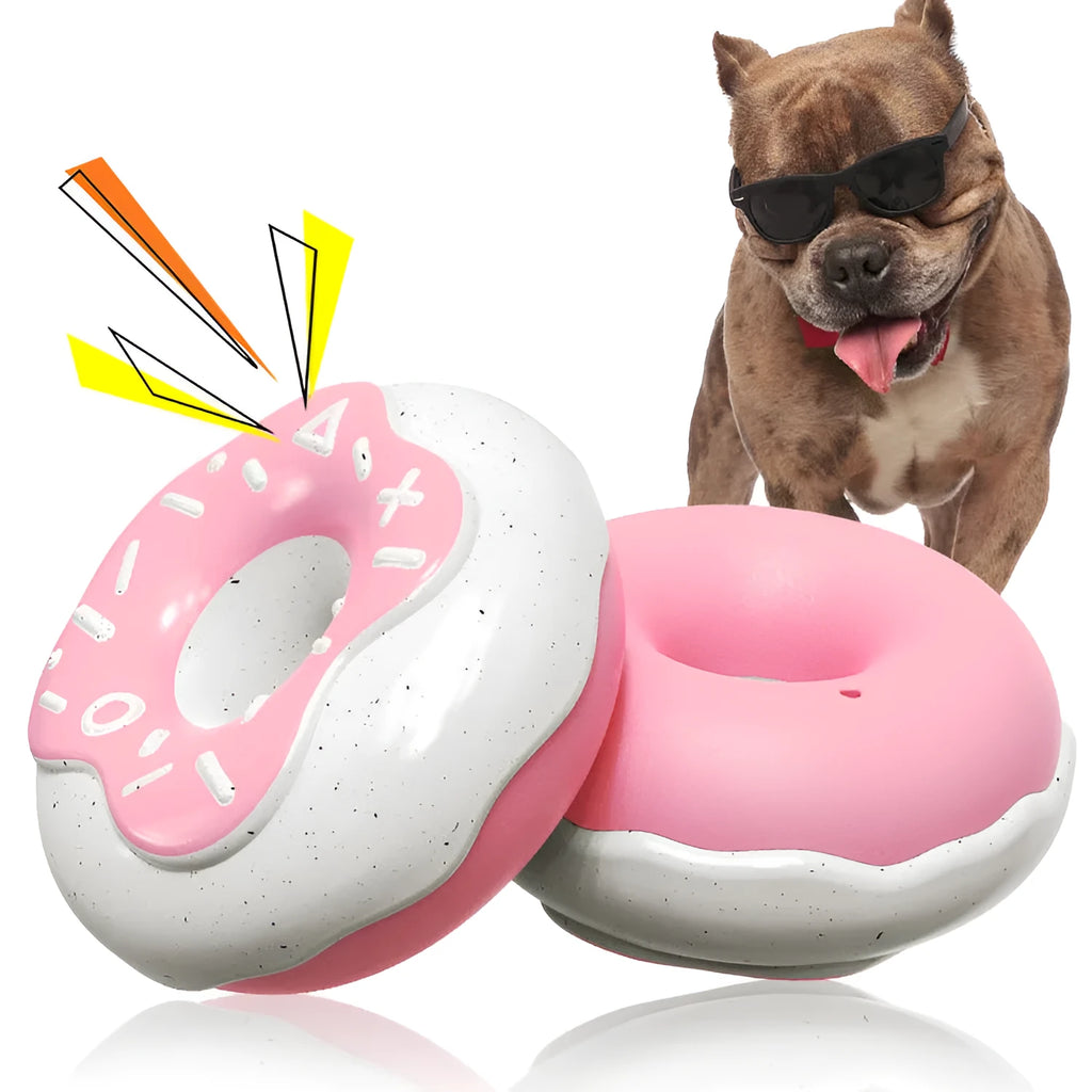 Donut-shaped dog toy for molar teeth cleaning with sound feature in three colour options