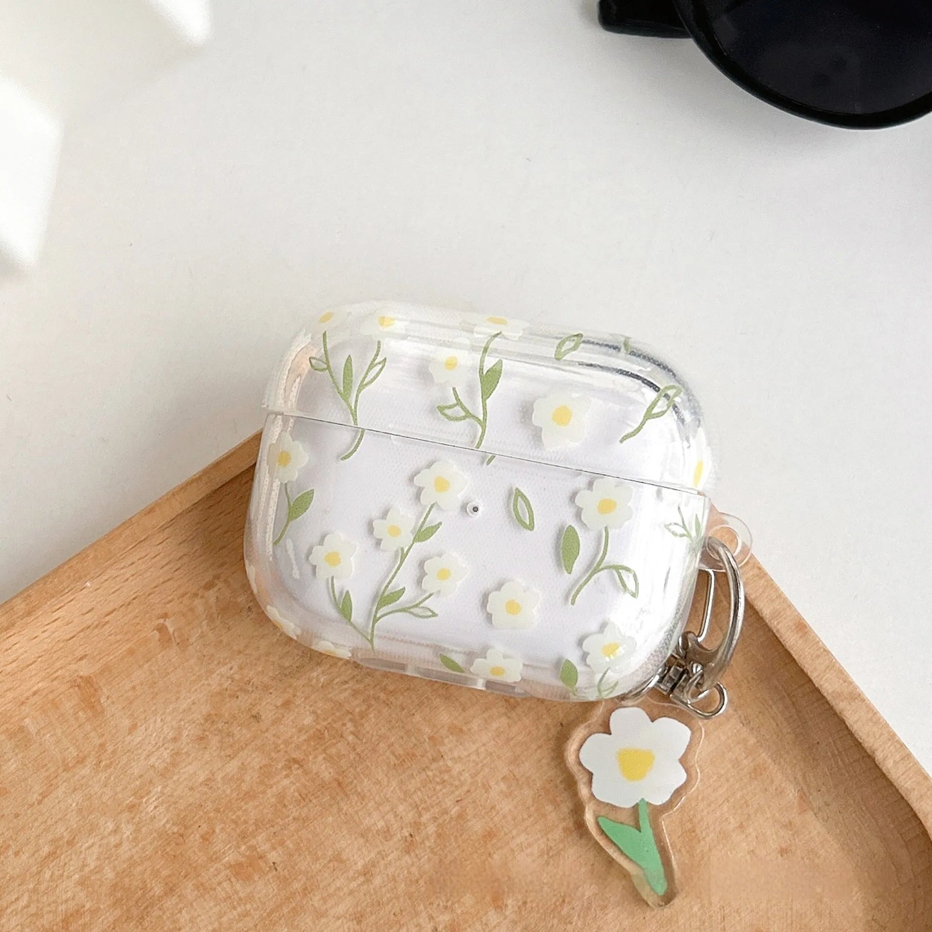 White floral design transparent TPU protective cover for Apple AirPods charging case