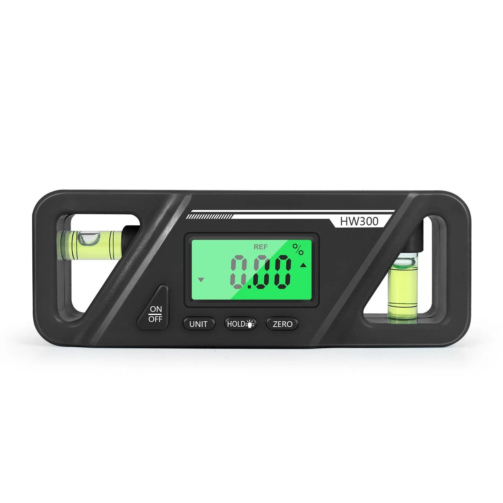 Black digital angle gauge with LCD display and magnetic base, showing 45-degree reading.