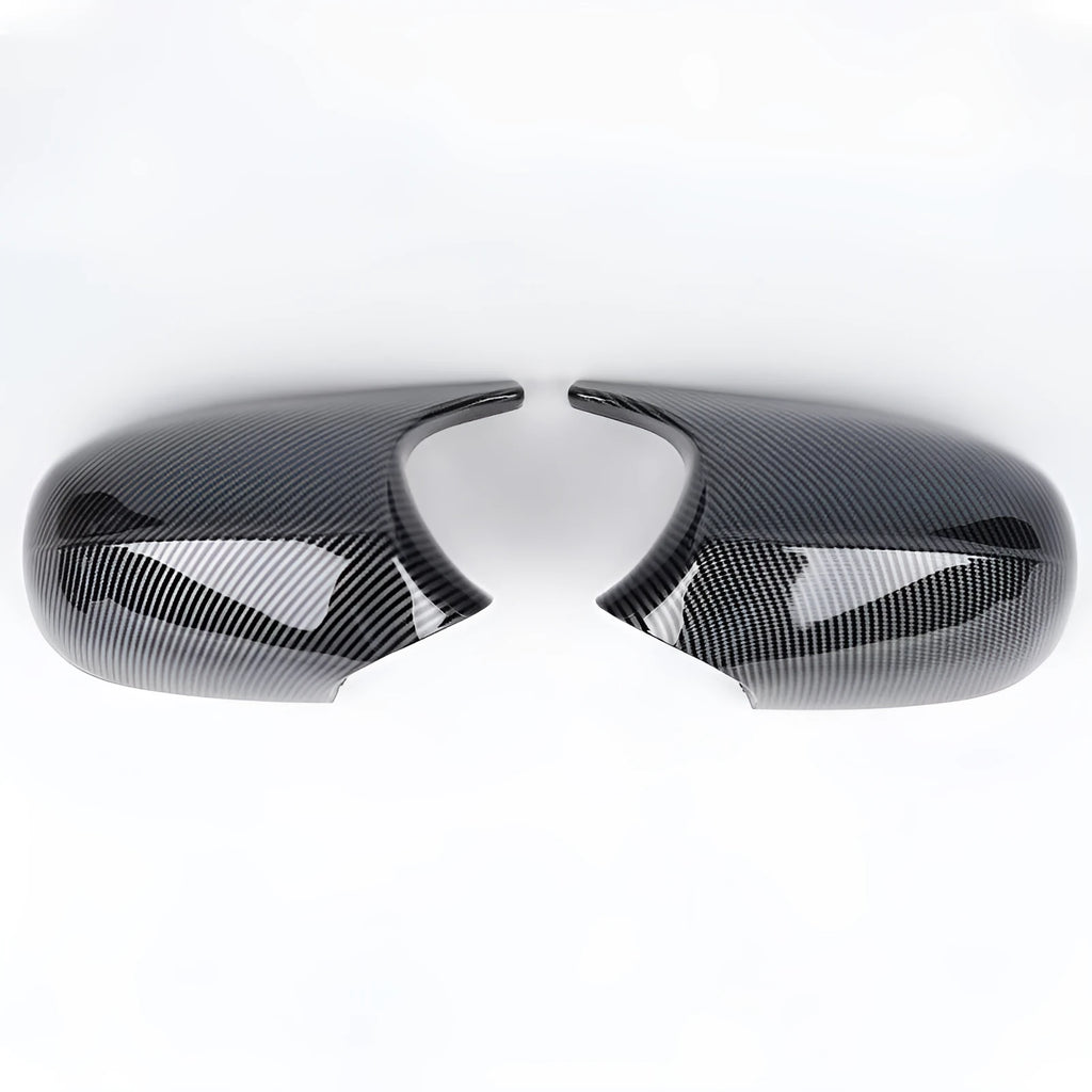 Pair of black ABS plastic rearview mirror housings for BMW 3 Series E90.