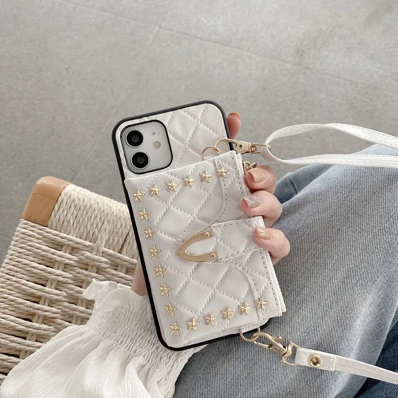 Imitation leather flip wallet phone case for iPhone with card holder in black