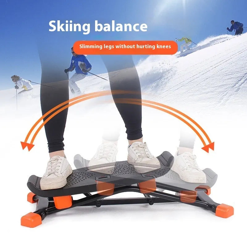 Black mini fitness skiing machine JS101A for home exercise with elastic hand straps