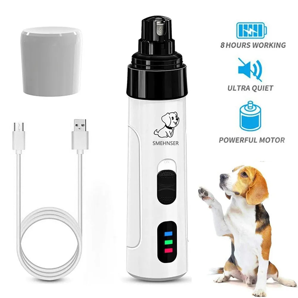 Electric dog nail grinder device with LED digital display and dust collection attachment