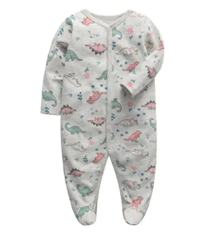 Cotton baby one-piece clothes in a dinosaur print design for infants aged 3 to 12 months