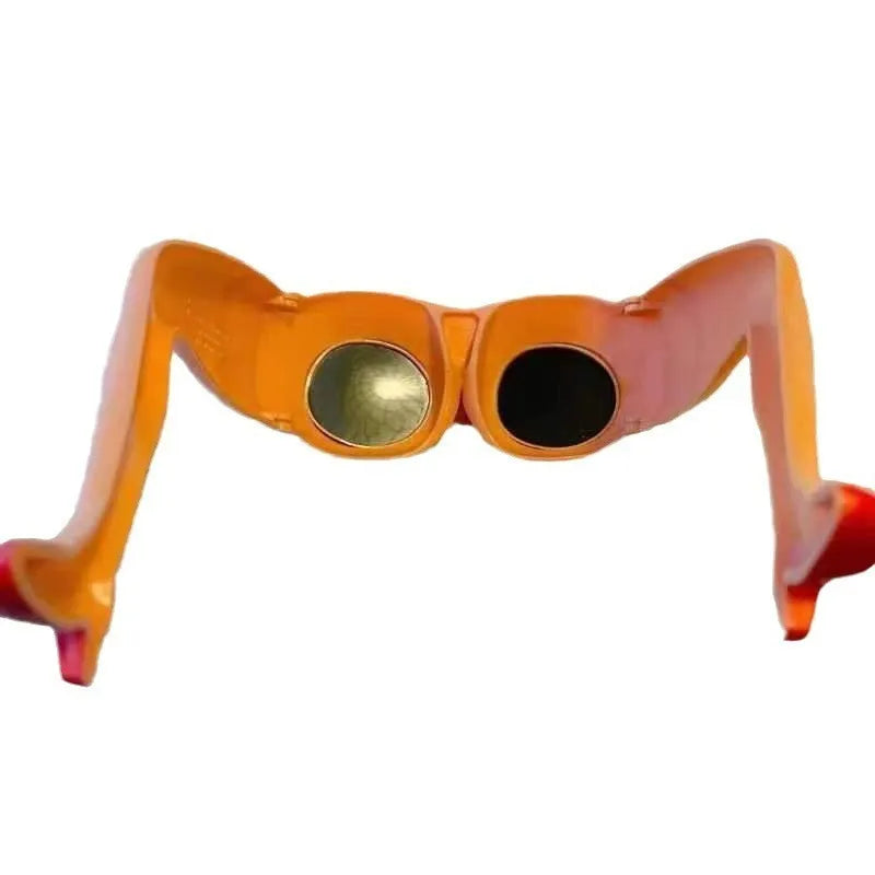 Orange novelty personality sunglasses with leg and hip design, measuring 15cm wide.