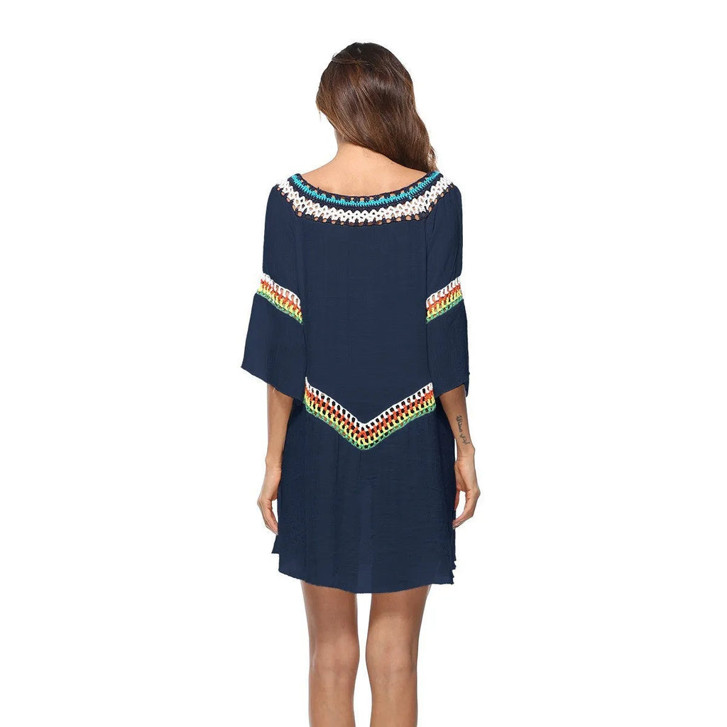 Crocheted ethnic style sun protection clothing for women in polyester beach wear